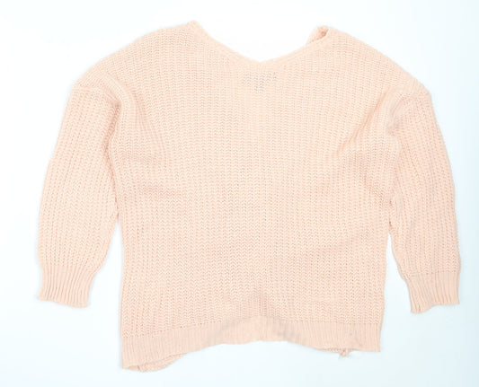 Parsian Womens Pink V-Neck  Acrylic Pullover Jumper Size 8