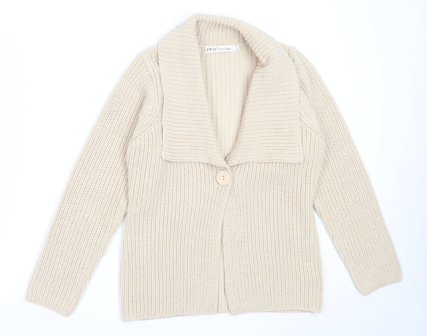 EWM Womens Beige V-Neck  Acrylic Cardigan Jumper Size S