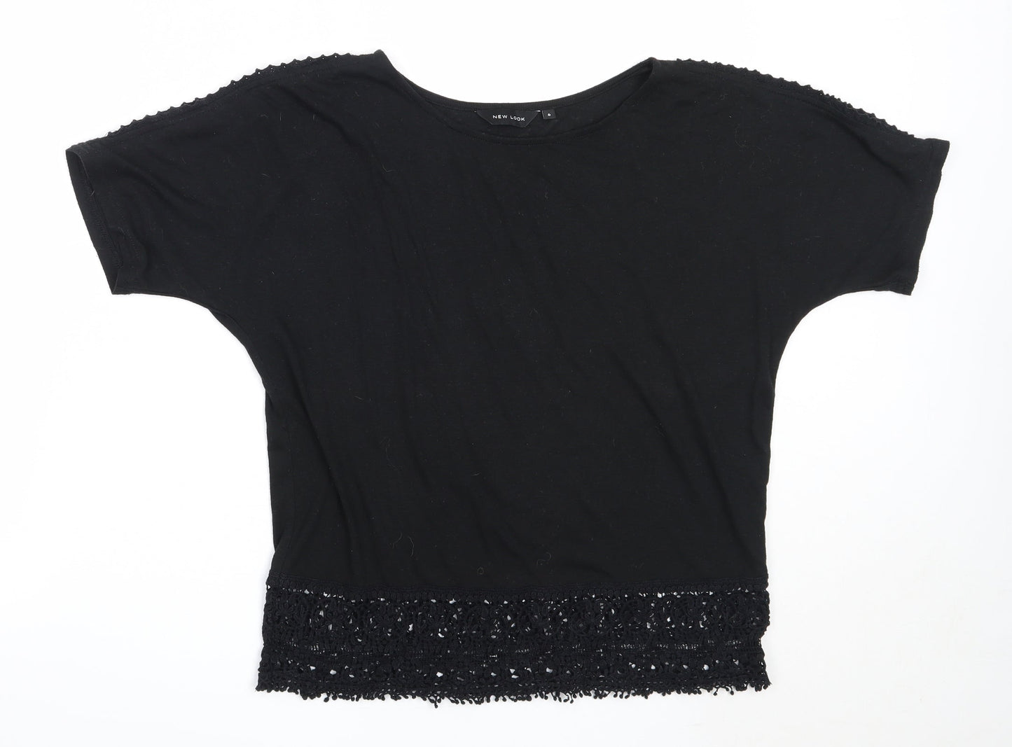 New Look Womens Black  Polyester Basic T-Shirt Size 6 Round Neck