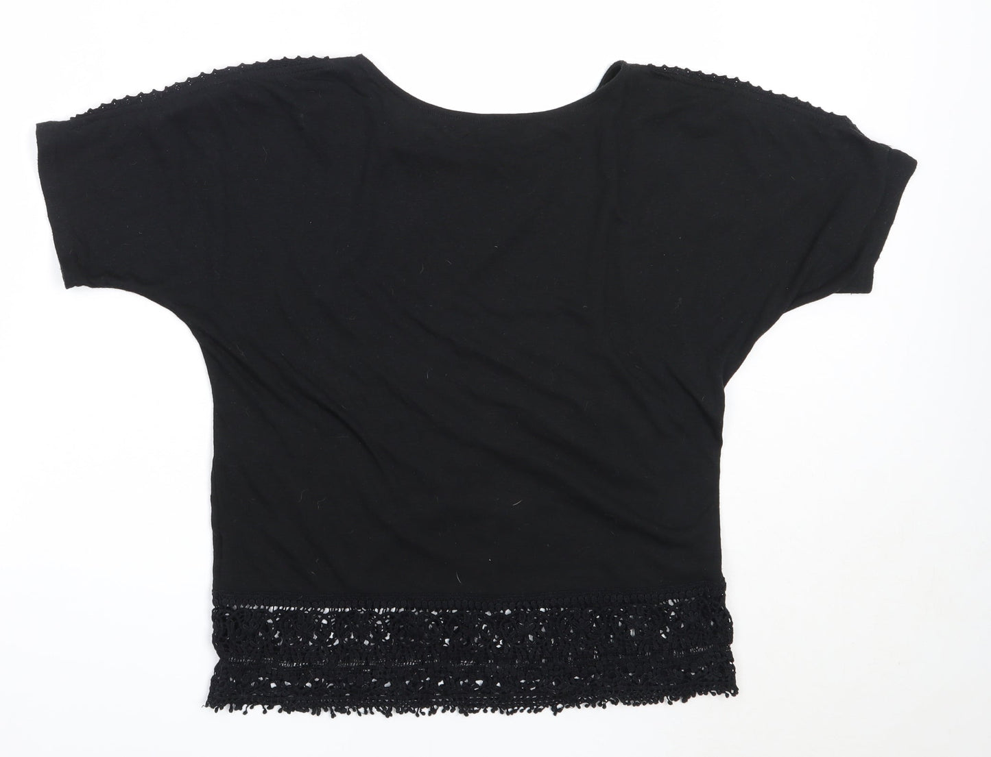 New Look Womens Black  Polyester Basic T-Shirt Size 6 Round Neck