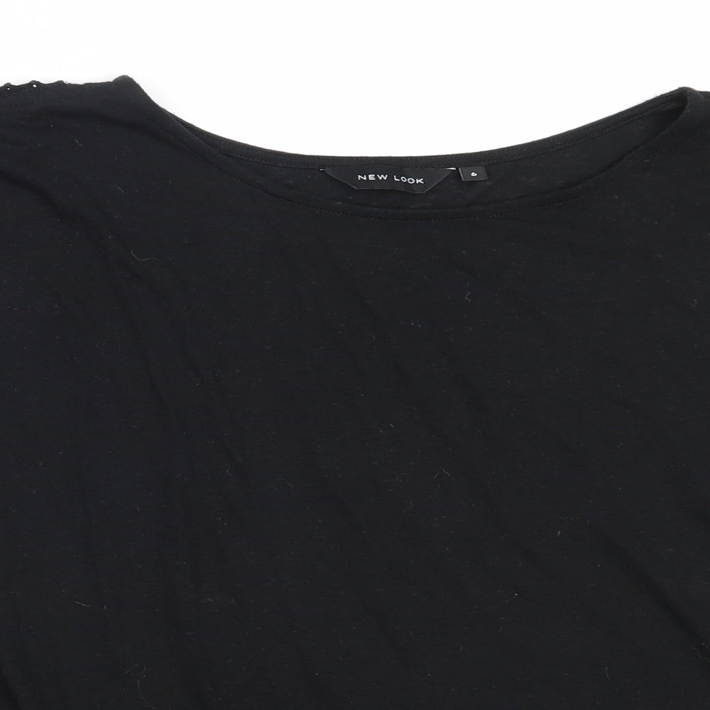 New Look Womens Black  Polyester Basic T-Shirt Size 6 Round Neck