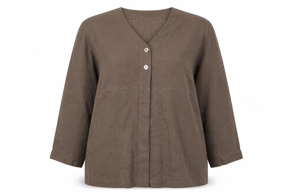 East Womens Brown  Linen Jacket Blazer Size 12