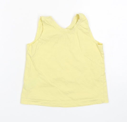 Primark Girls Yellow  Cotton Basic Tank Size 4-5 Years Round Neck