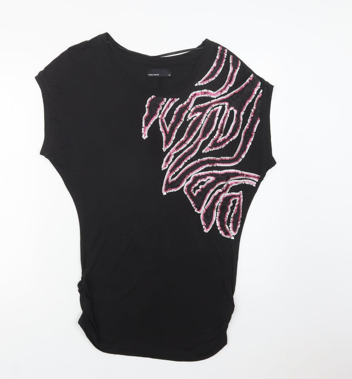 VERO MODA Womens Black Geometric  Basic Blouse Size XS Crew Neck