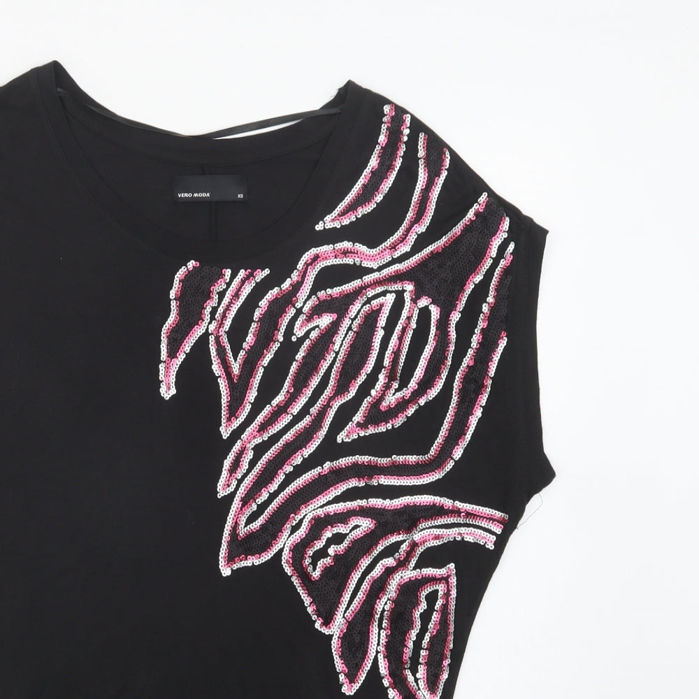 VERO MODA Womens Black Geometric  Basic Blouse Size XS Crew Neck