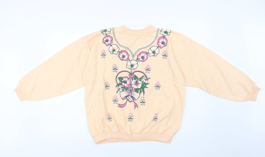 Gold Belt Womens Pink Floral Acrylic Pullover Sweatshirt Size L