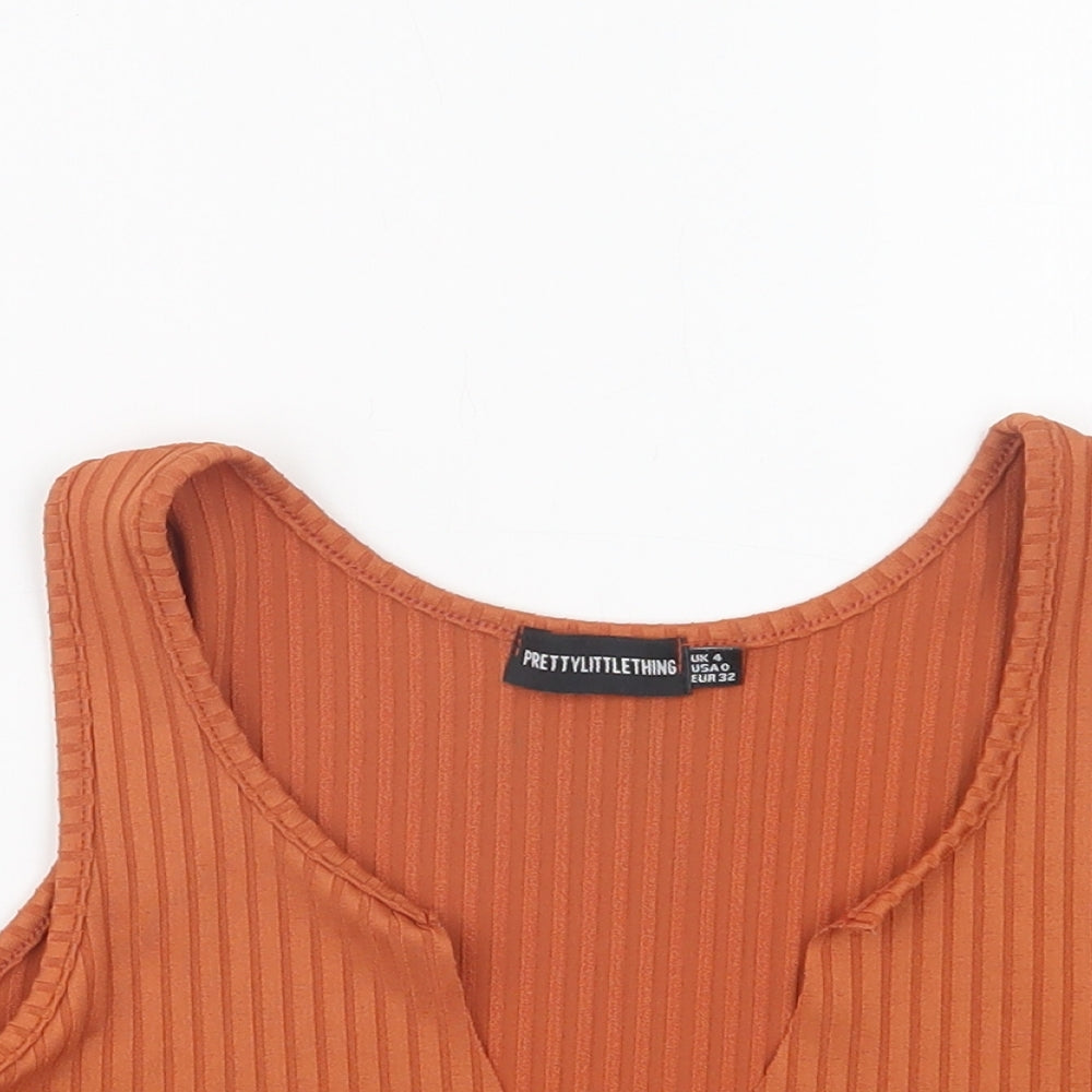 PRETTYLITTLETHING Womens Brown  Polyester Cropped Tank Size 4 V-Neck