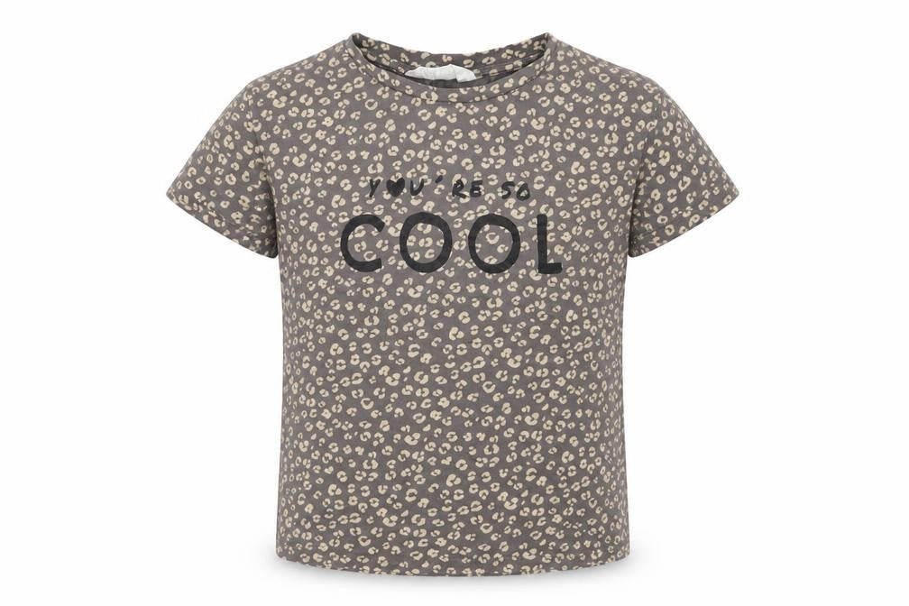 H&M Girls Brown Animal Print Cotton Basic T-Shirt Size 7-8 Years Crew Neck  - Cool