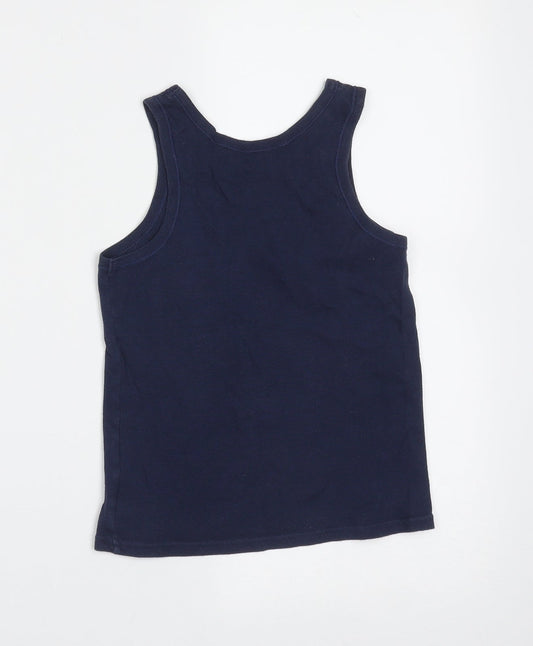 Marks and Spencer Boys Blue  Cotton Basic Tank Size 5-6 Years Round Neck