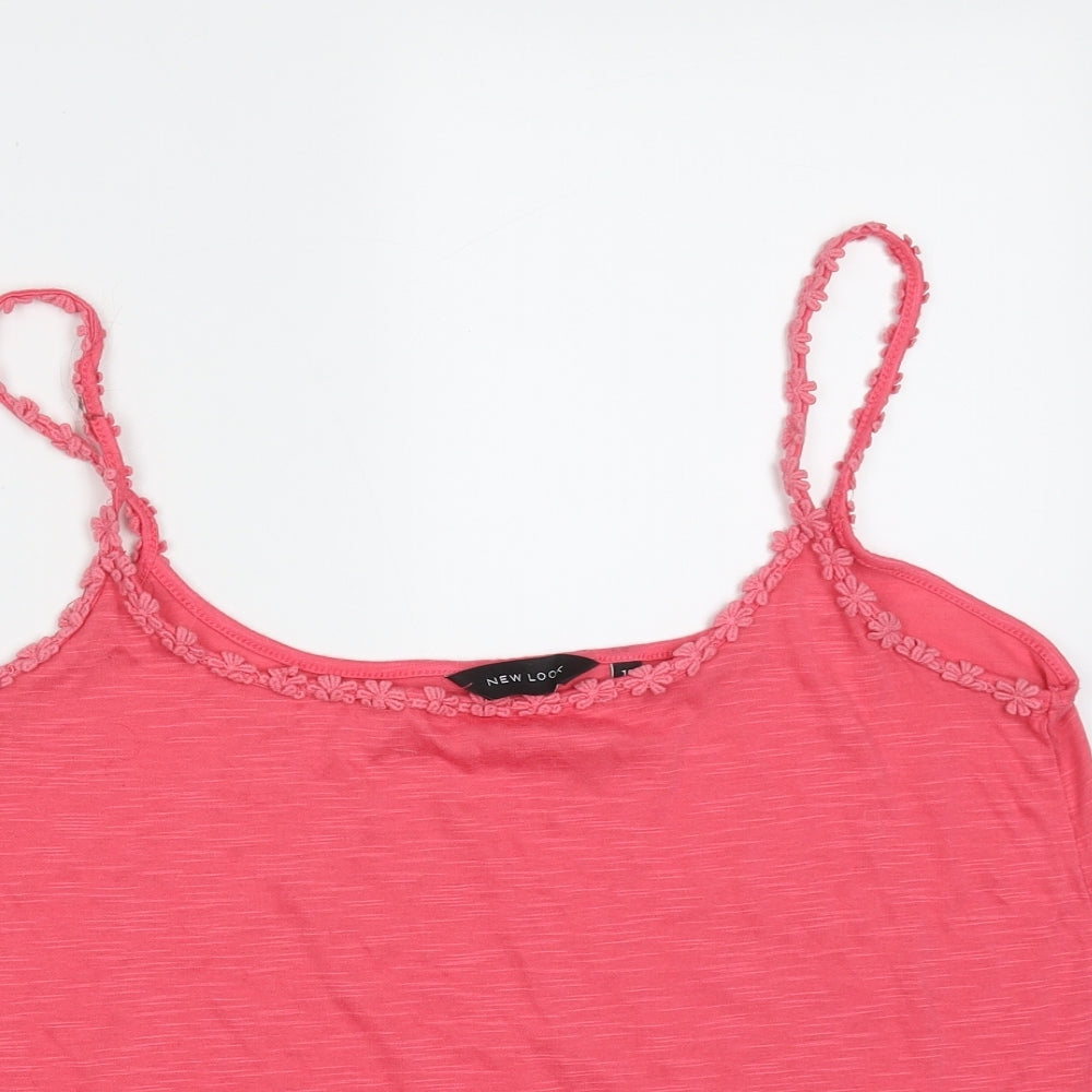 New Look Womens Pink  Polyester Camisole T-Shirt Size 12 Round Neck - Floral trim