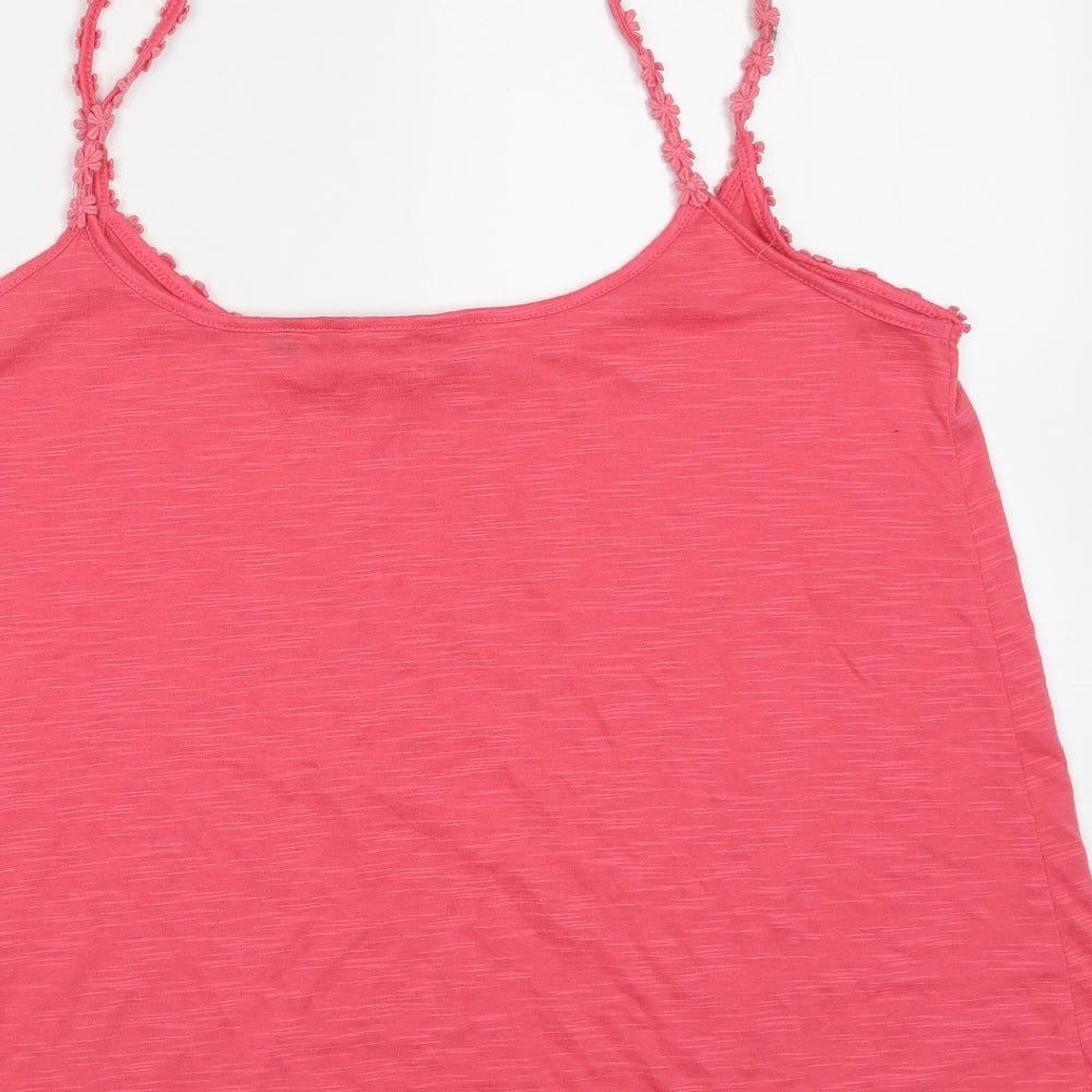 New Look Womens Pink  Polyester Camisole T-Shirt Size 12 Round Neck - Floral trim