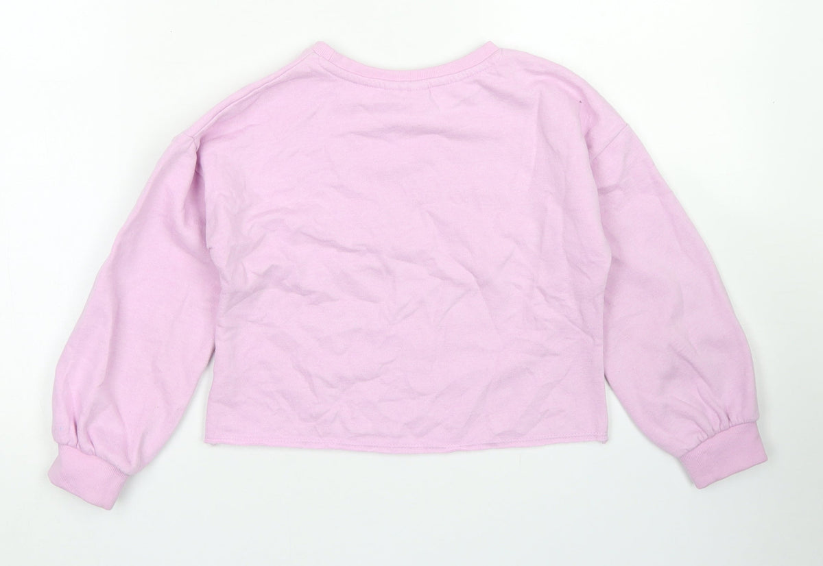 Matalan Girls Pink  Cotton Pullover Sweatshirt Size 7 Years   - Cropped, Pegasus