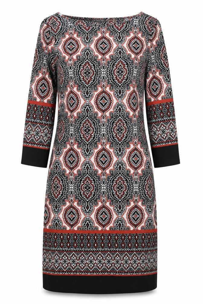 Atmosphere Womens Black Batik Polyester Shift  Size 8  Round Neck