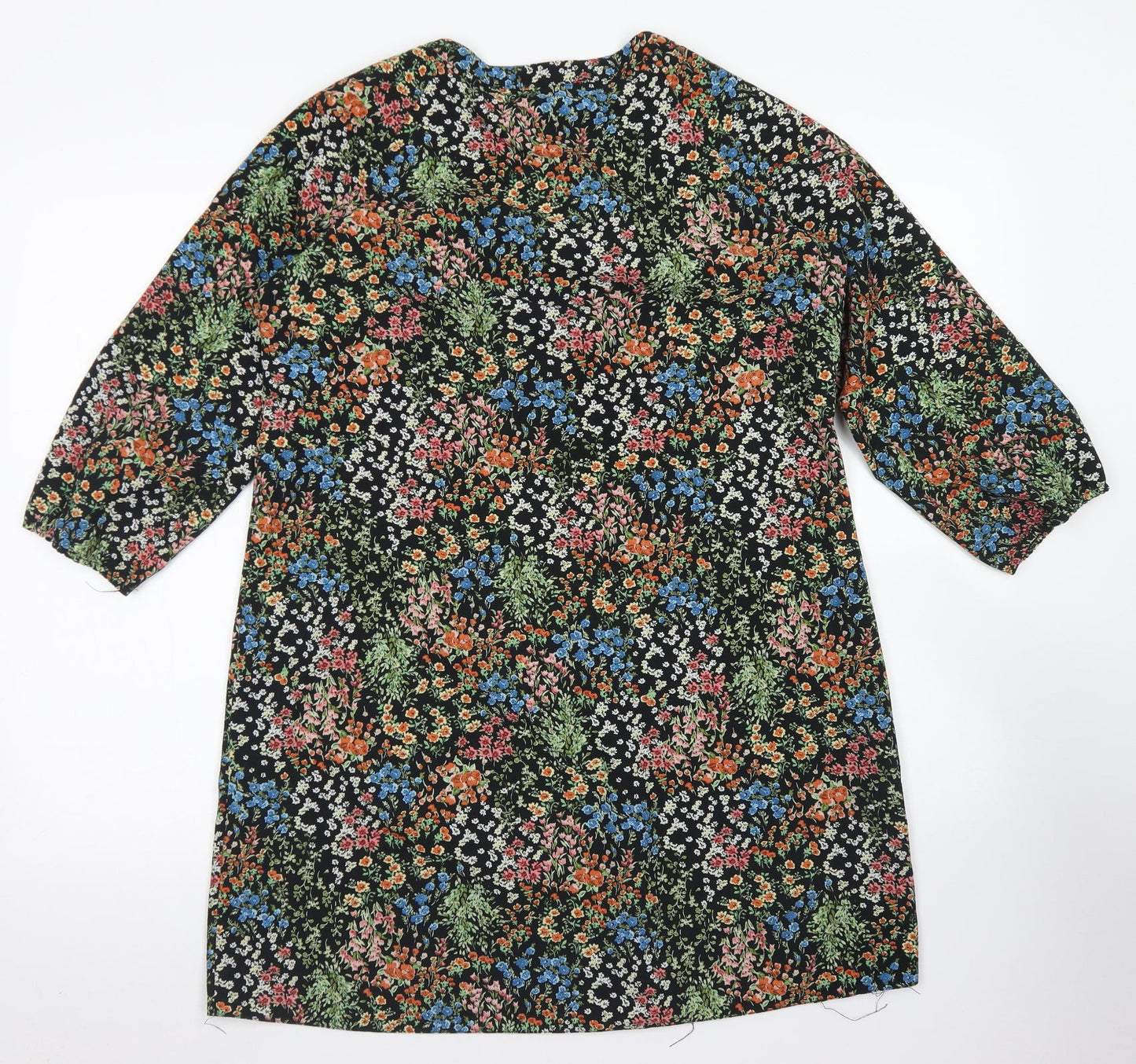 Papaya Womens Black Floral Polyester A-Line  Size M  Round Neck