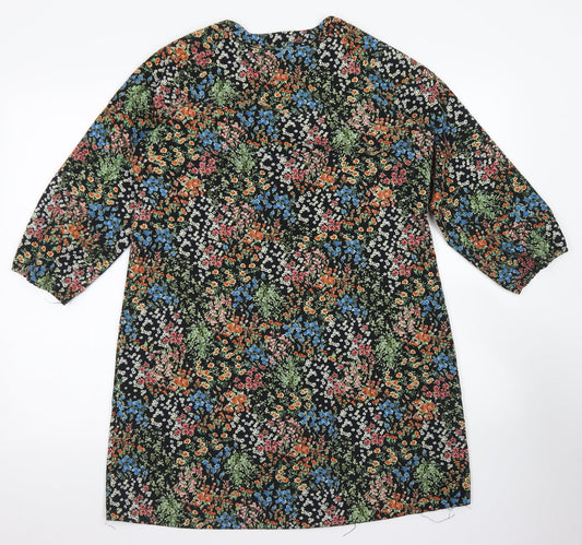 Papaya Womens Black Floral Polyester A-Line  Size M  Round Neck