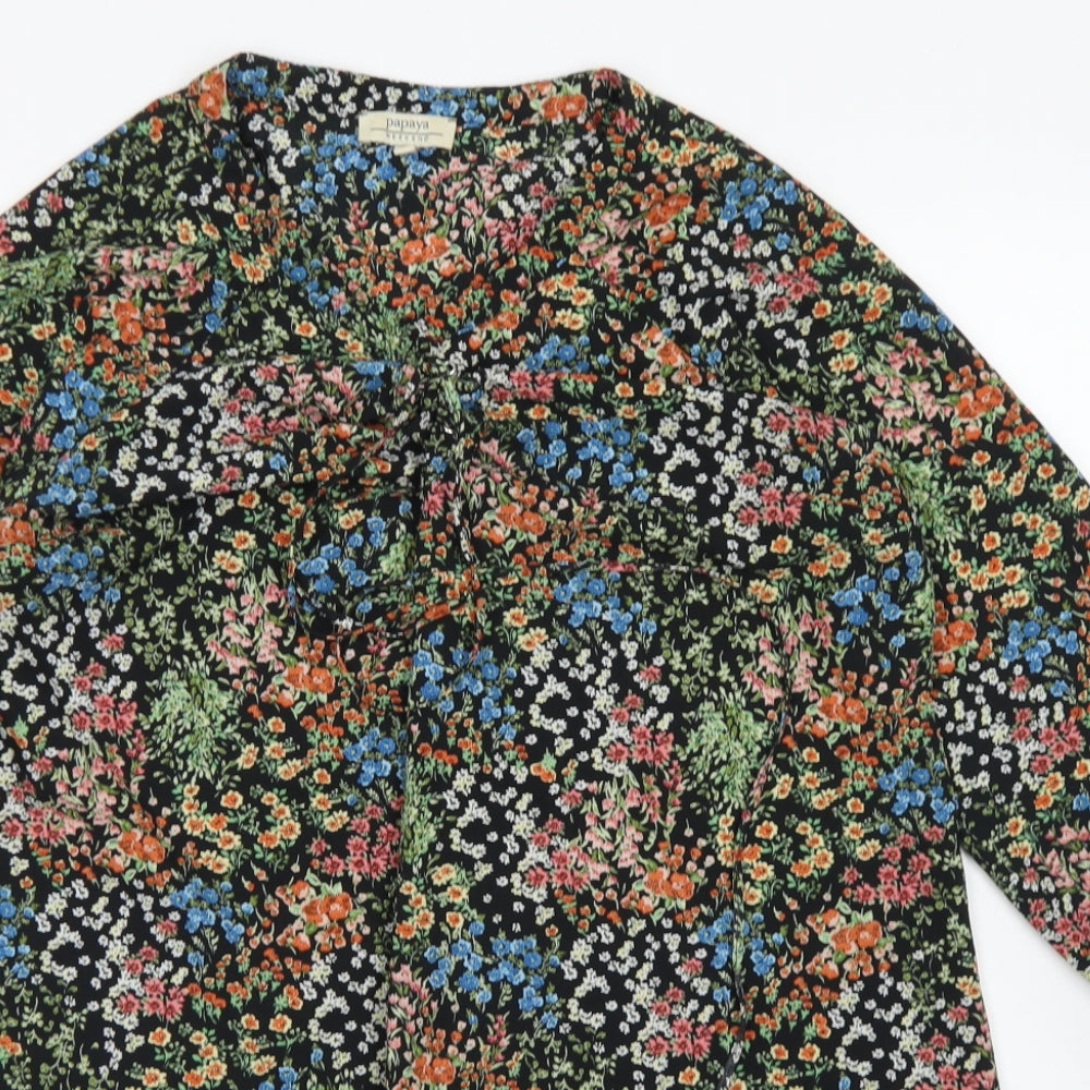 Papaya Womens Black Floral Polyester A-Line  Size M  Round Neck