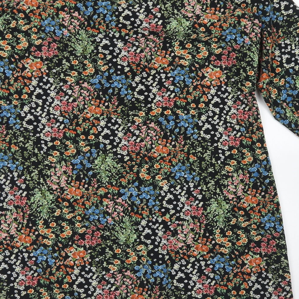Papaya Womens Black Floral Polyester A-Line  Size M  Round Neck