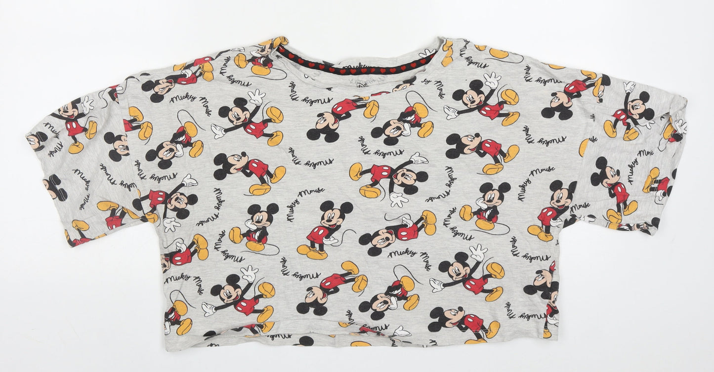 Primark Womens Grey Solid Cotton Top Pyjama Top Size 12   - Mickey Mouse