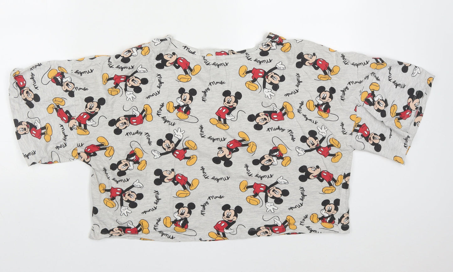 Primark Womens Grey Solid Cotton Top Pyjama Top Size 12   - Mickey Mouse