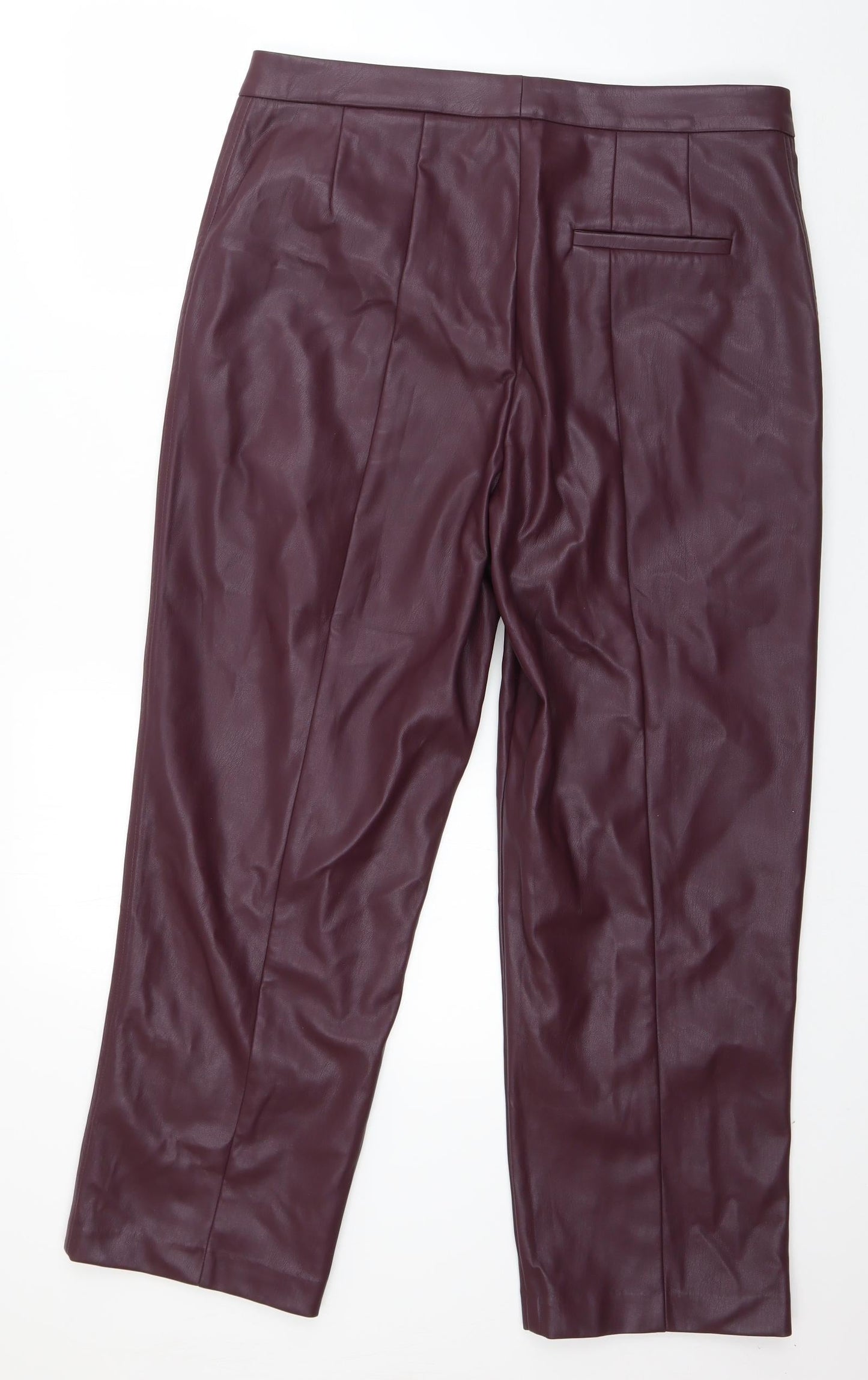 Marks and Spencer Womens Purple  Polyurethane Trousers  Size 16 L26 in Regular Zip