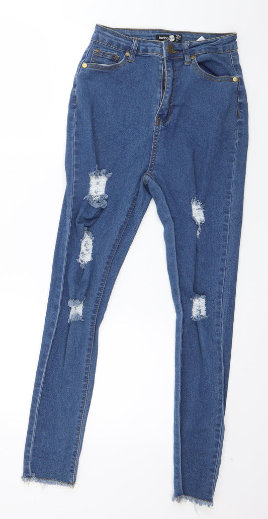 Boohoo Womens Blue  Cotton Skinny Jeans Size 6 L25 in Regular Button
