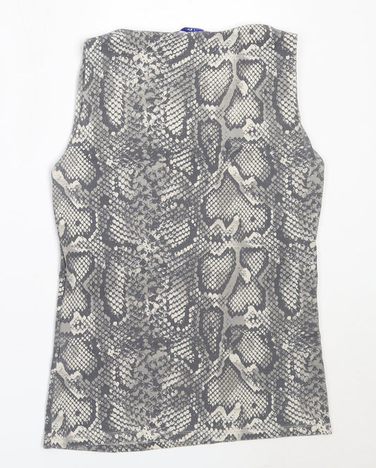 Zara Womens Grey Animal Print Polyester Basic Tank Size M Square Neck