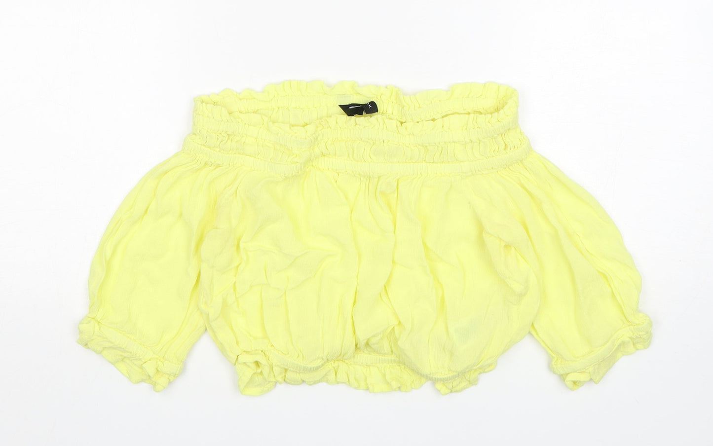 New Look Womens Yellow  Viscose Cropped Blouse Size 10 Boat Neck