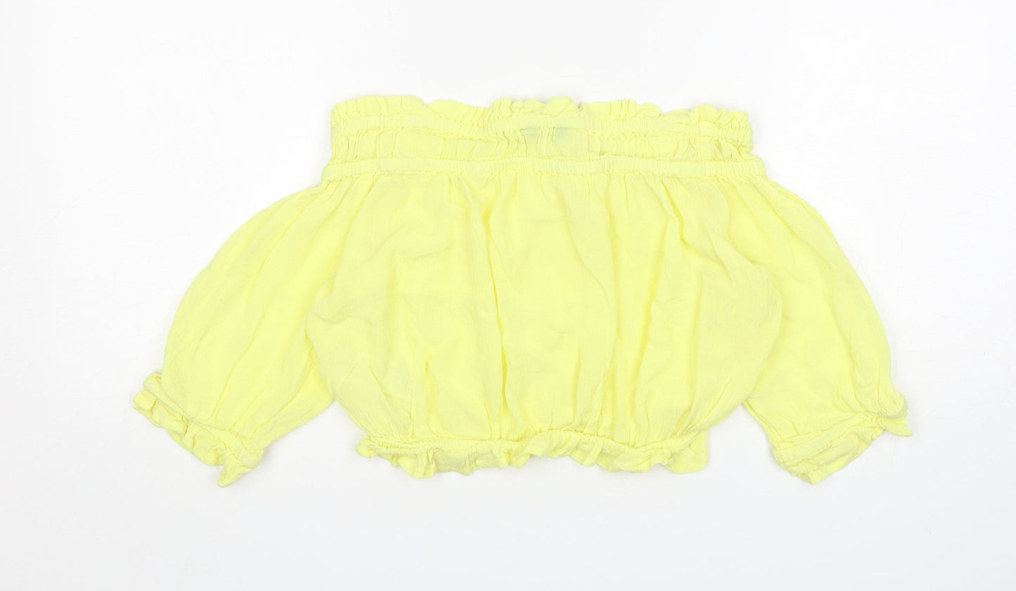New Look Womens Yellow  Viscose Cropped Blouse Size 10 Boat Neck