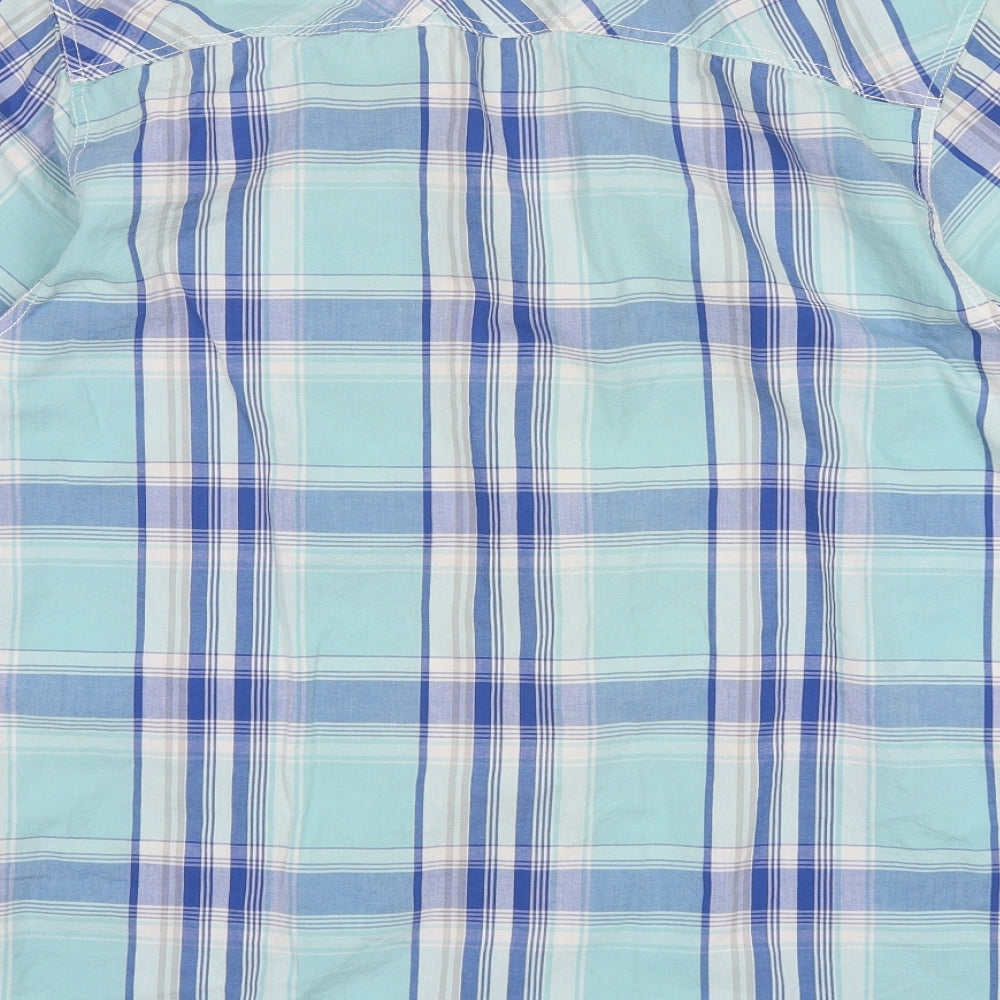 Easy Mens Blue Plaid Cotton  Button-Up Size L Collared