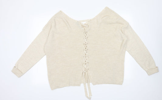 George Womens White  Acrylic Pullover Sweatshirt Size 16  Tie
