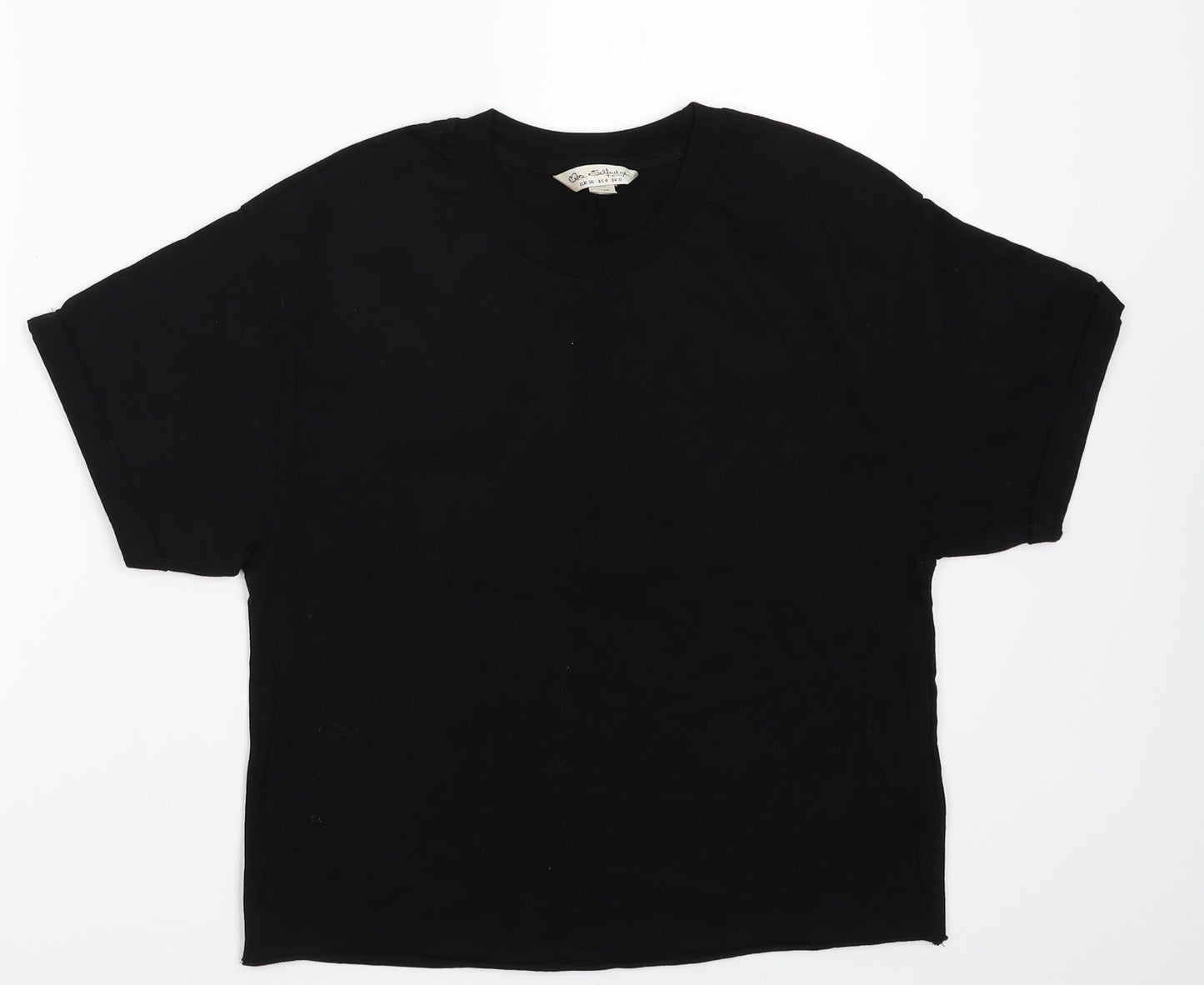 Miss Selfridge Womens Black  Cotton Cropped T-Shirt Size 8 Crew Neck