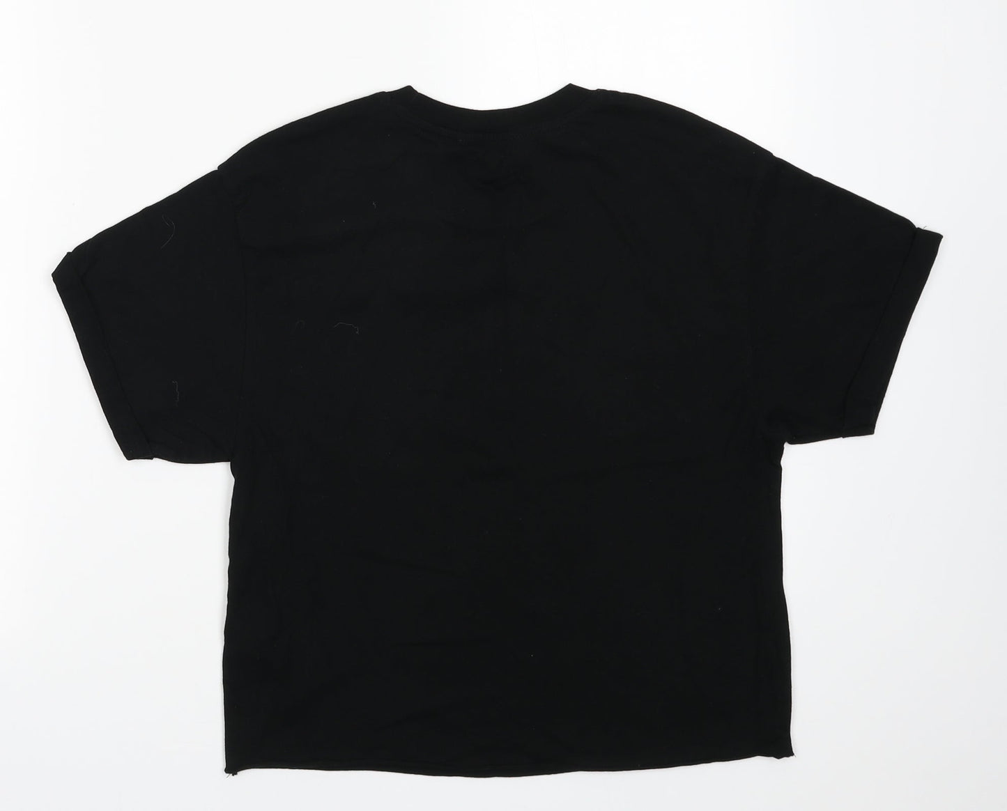 Miss Selfridge Womens Black  Cotton Cropped T-Shirt Size 8 Crew Neck