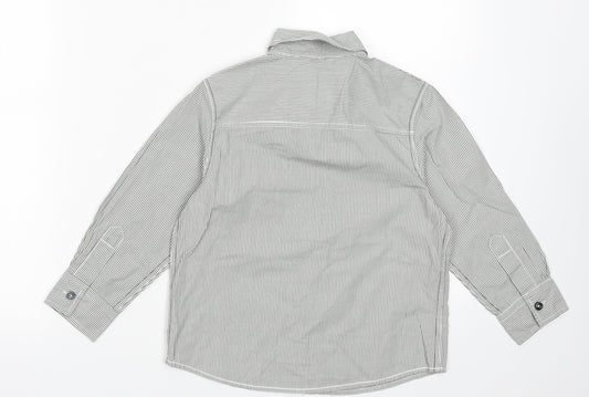 NEXT Boys Grey Striped Cotton Basic Button-Up Size 5 Years Collared Button