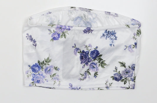 PRETTYLITTLETHING Womens Purple Floral Polyester Tunic Tank Size 8 Off the Shoulder