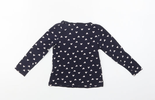 H&M Girls Blue Geometric Cotton Basic Polo Size 2 Years Crew Neck  - Heart Print