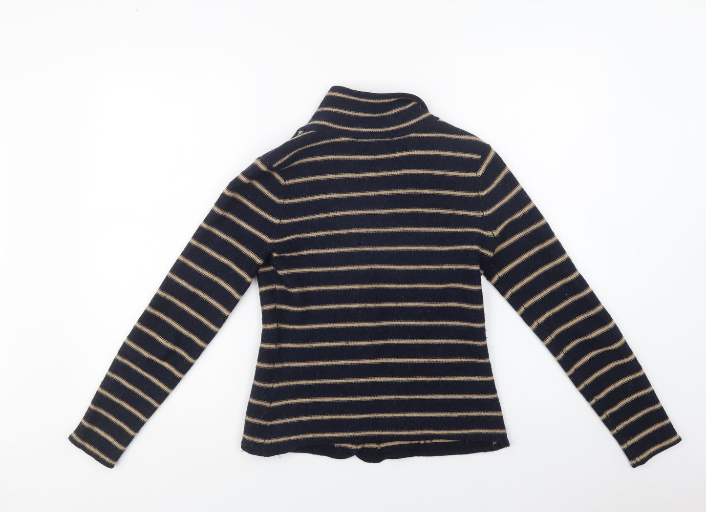 Tahari Womens Blue Collared Striped Acrylic Cardigan Jumper Size S