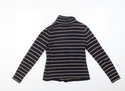 Tahari Womens Blue Collared Striped Acrylic Cardigan Jumper Size S