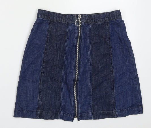 H&M Womens Blue Striped Cotton A-Line Skirt Size 8   Zip