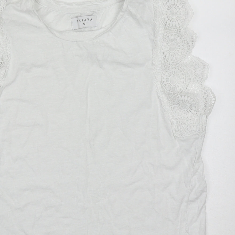 Papaya Womens White  Cotton Basic Tank Size 10 Round Neck