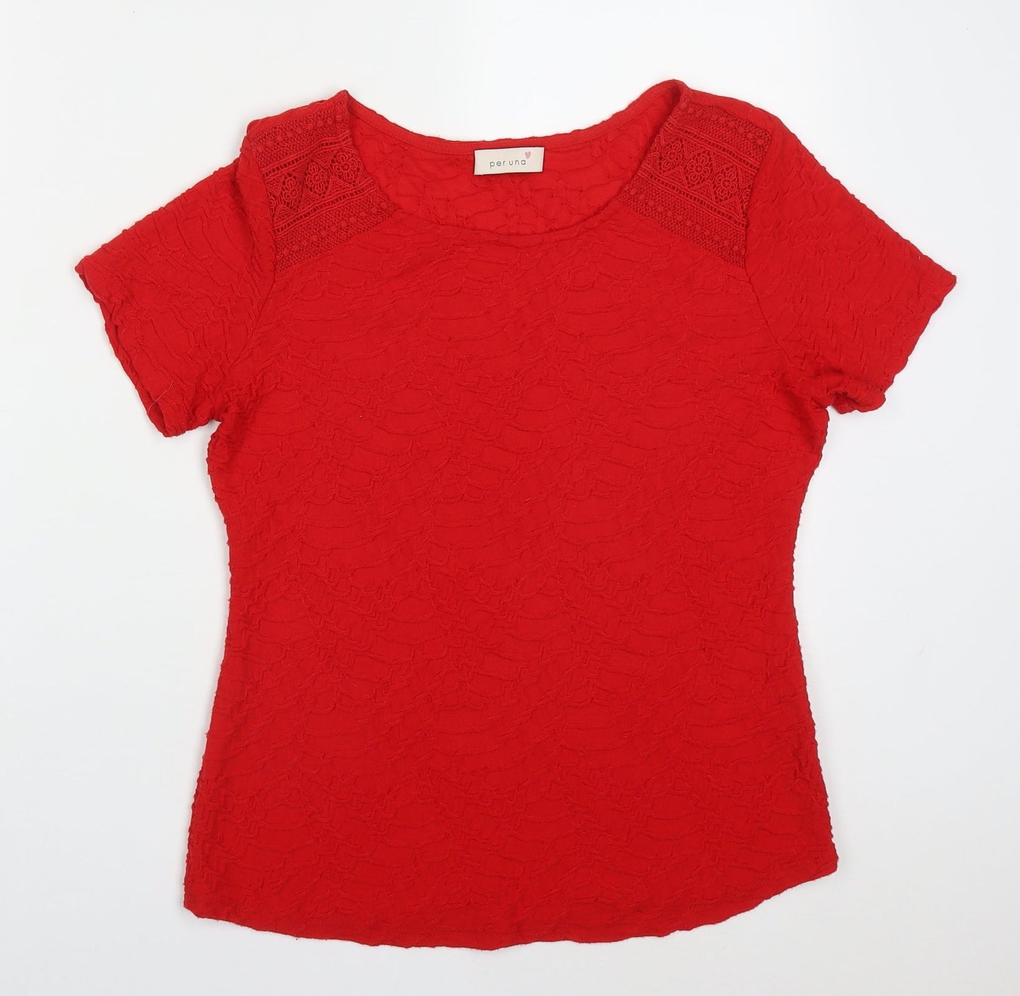 Marks and Spencer Womens Red  Polyester Basic T-Shirt Size 12 Round Neck