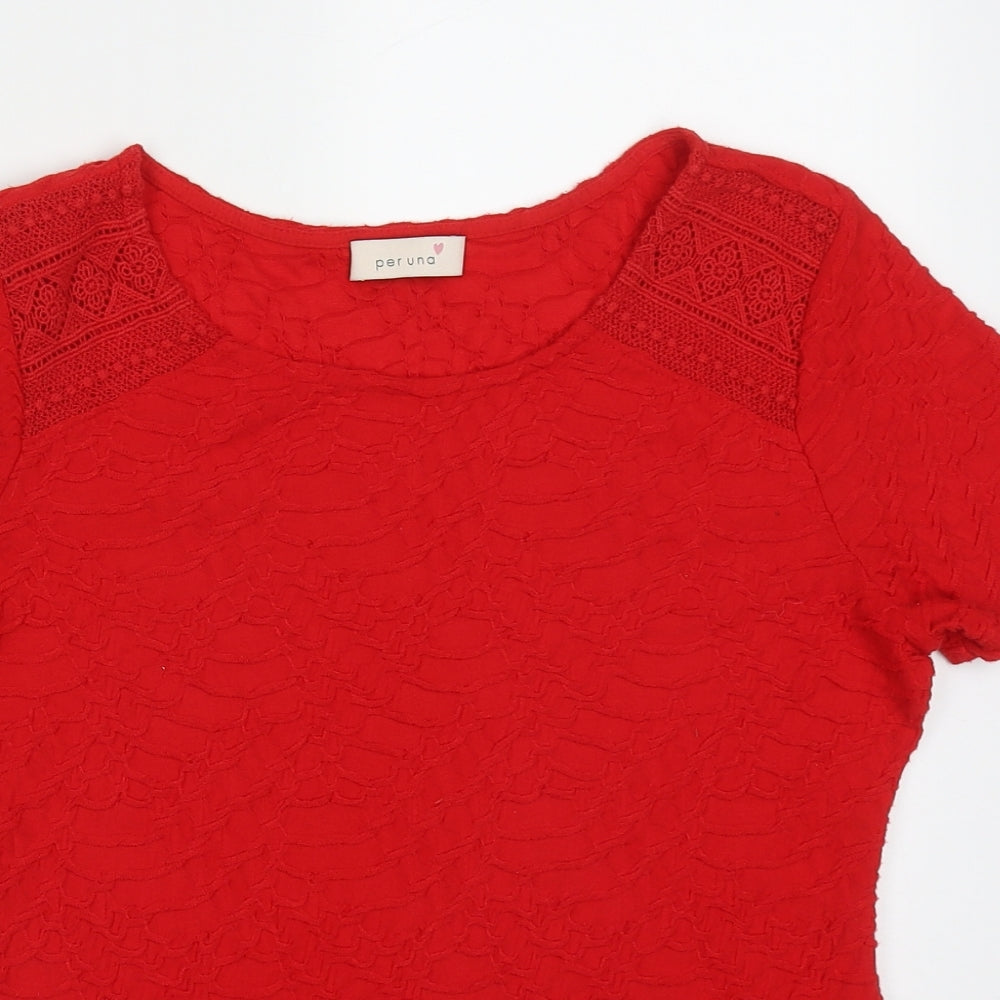 Marks and Spencer Womens Red  Polyester Basic T-Shirt Size 12 Round Neck