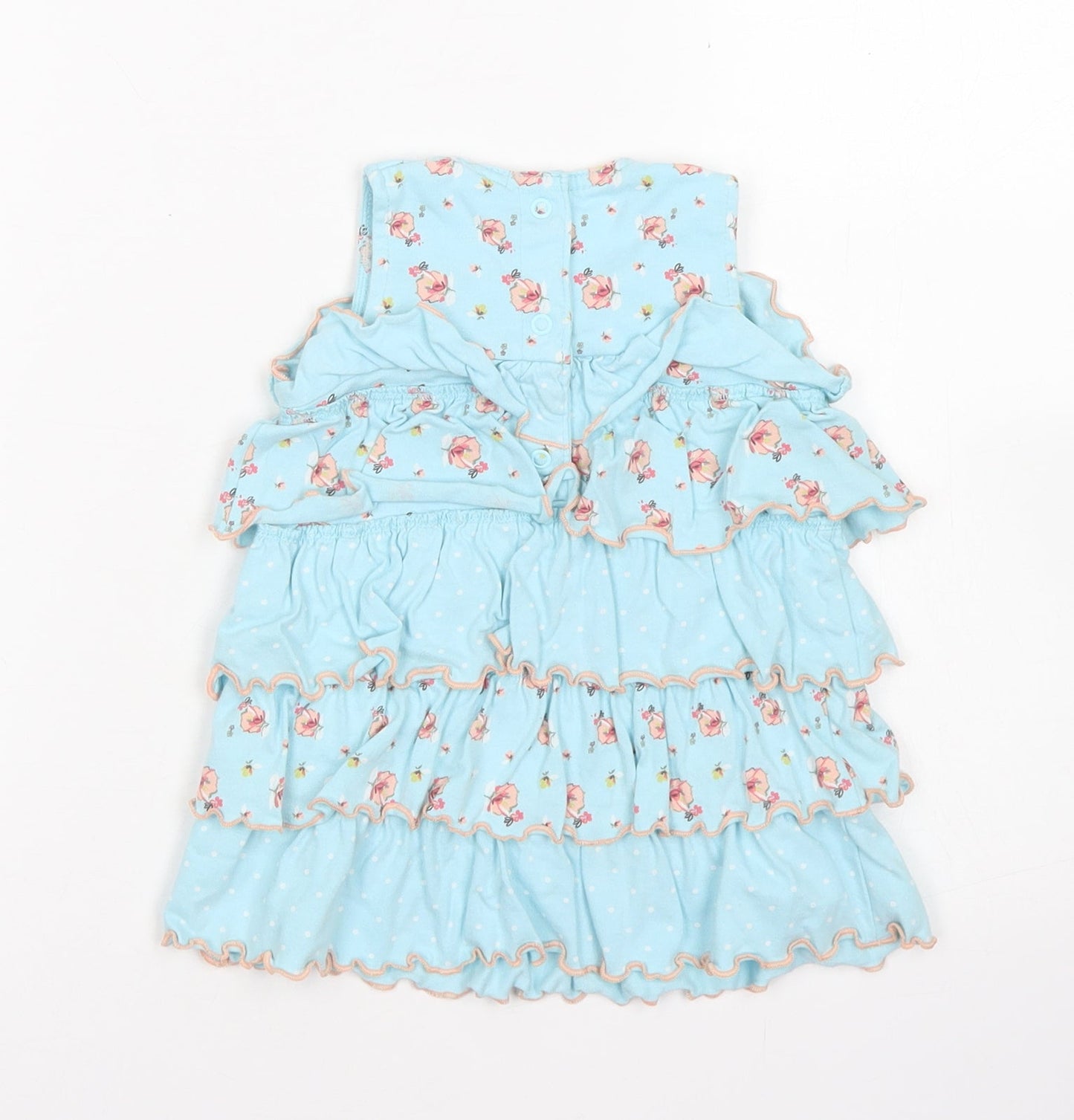 Marks & Spencer Girls Blue Floral Cotton A-Line  Size 12-18 Months  Crew Neck Snap