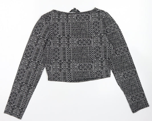 915 Generation Girls Black Geometric Cotton Cropped T-Shirt Size 14-15 Years Crew Neck
