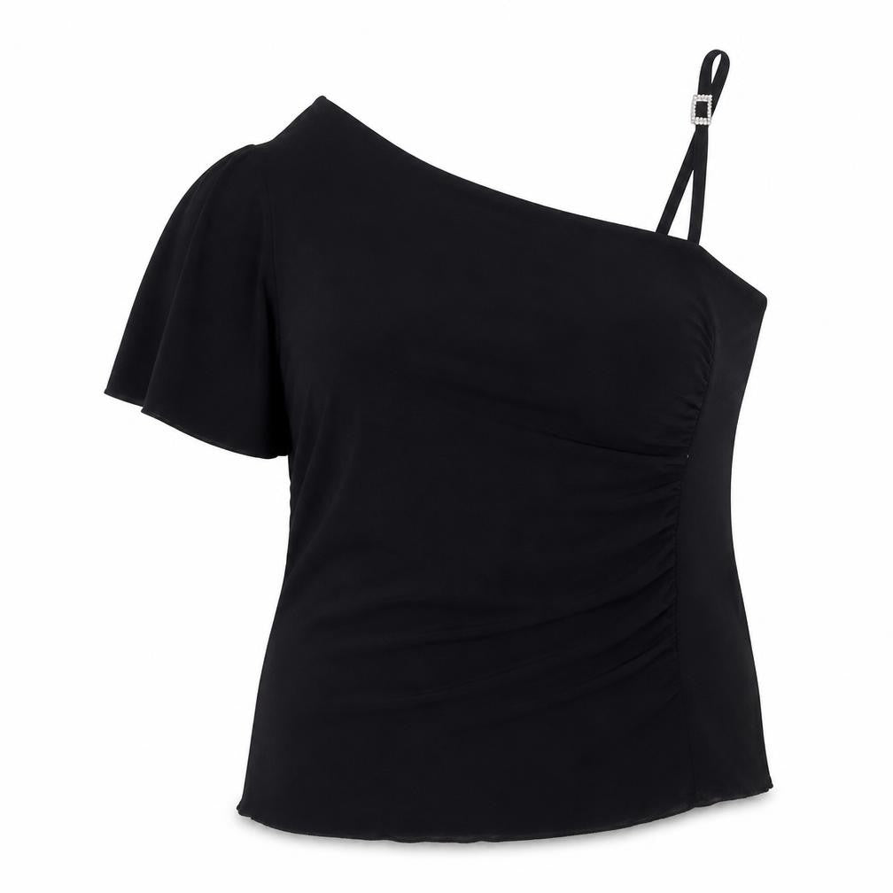 Liquid Womens Black  Polyester Basic Blouse Size 16 One Shoulder