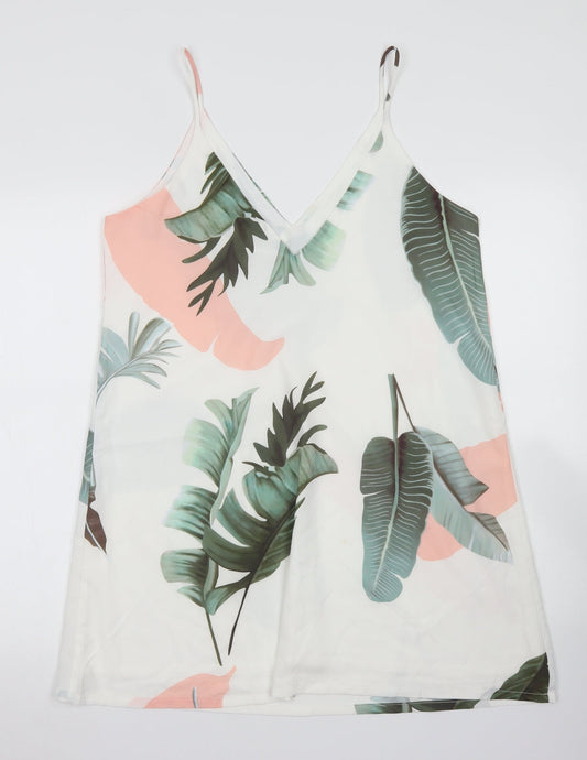 SheIn Womens White Floral Polyester A-Line  Size L  V-Neck