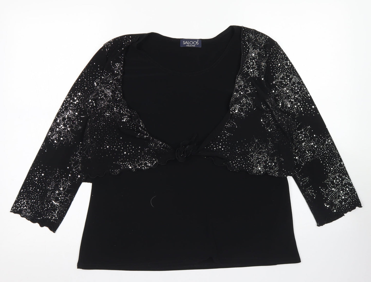 Saloos Womens Black  Polyester Basic Blouse Size L Round Neck