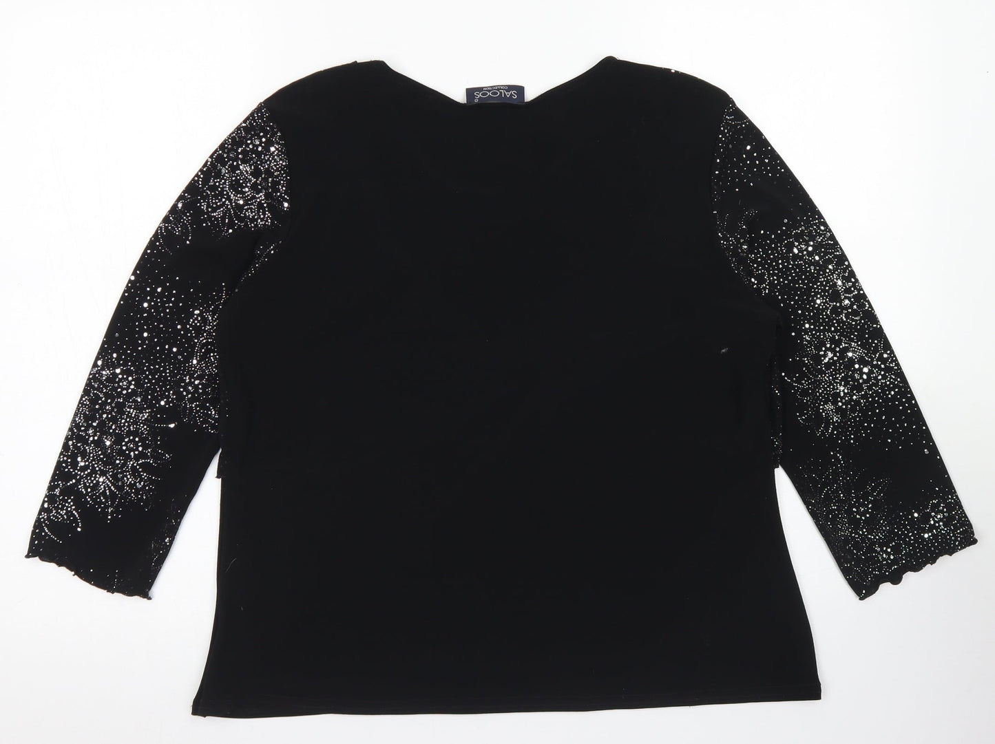 Saloos Womens Black  Polyester Basic Blouse Size L Round Neck