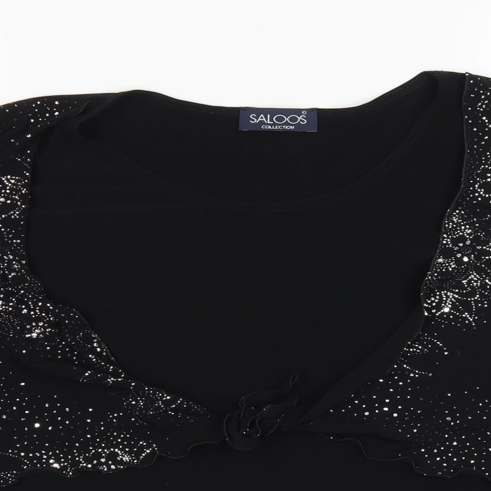 Saloos Womens Black  Polyester Basic Blouse Size L Round Neck