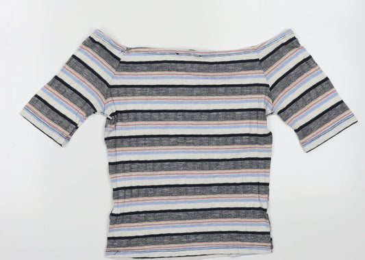 New Look Womens Multicoloured Striped Polyester Tunic T-Shirt Size 8 Off the Shoulder