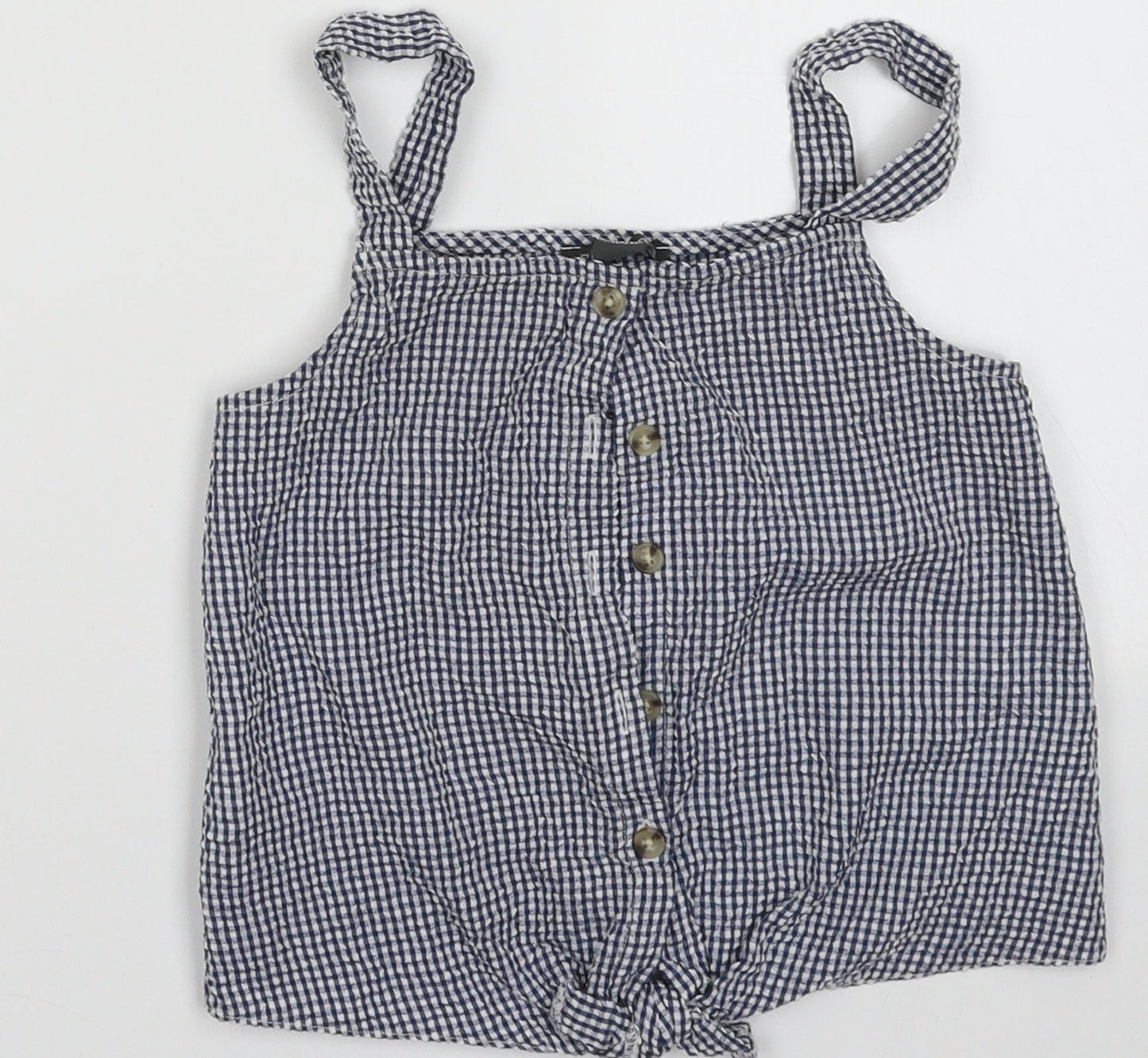 Primark Girls Blue  Polyester Cropped Tank Size 8-9 Years Square Neck Button - Tie at bottom, button-up